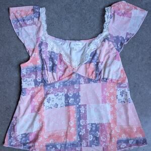 Lace Babydoll Top Size Large Y2K Cottagecore Fairy 90s Patchwork Romantic Girly